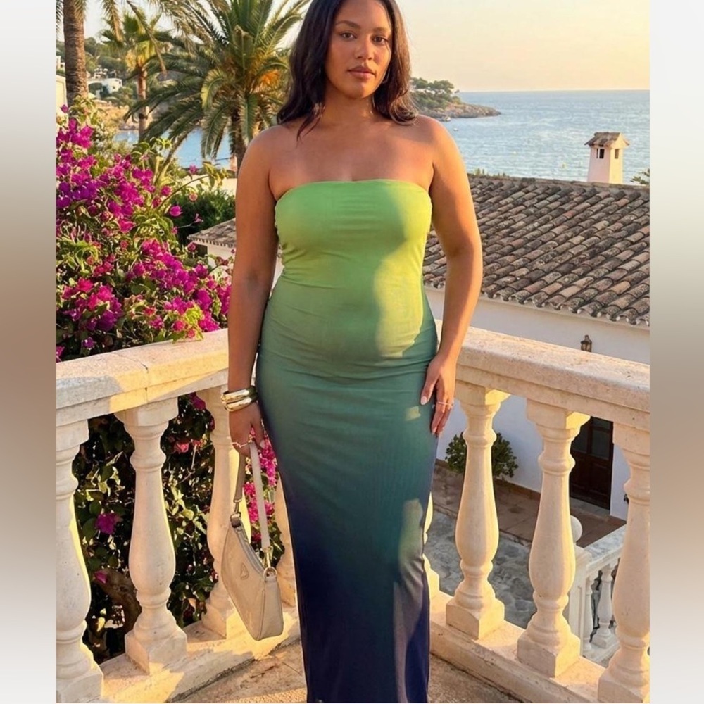 Princess Polly Green and Blue Maxi tube dress